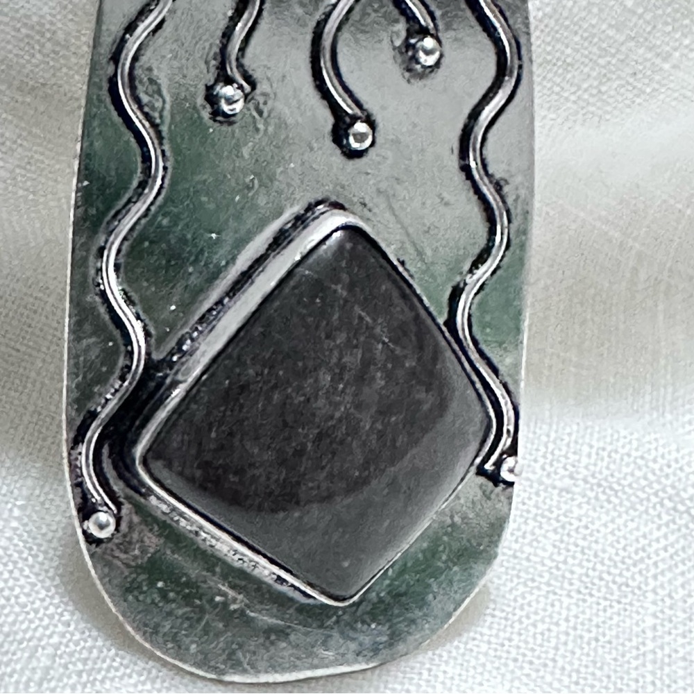 Hand Crafted SILVER SHEEN OBSIDIAN Silver-Tone Necklace Art Deco Style - Picture 9 of 12